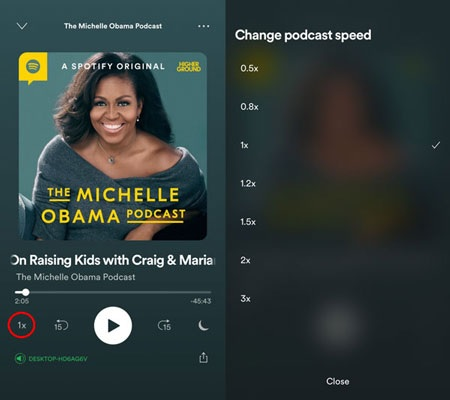 change playback speed on spotify app mobile devices